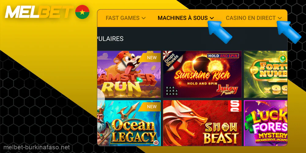 Accédez à la section Casino sur Melbet