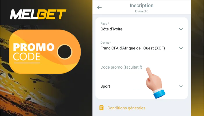 Saisissez votre code promo dans le champ spécial du formulaire d'inscription, étape 5